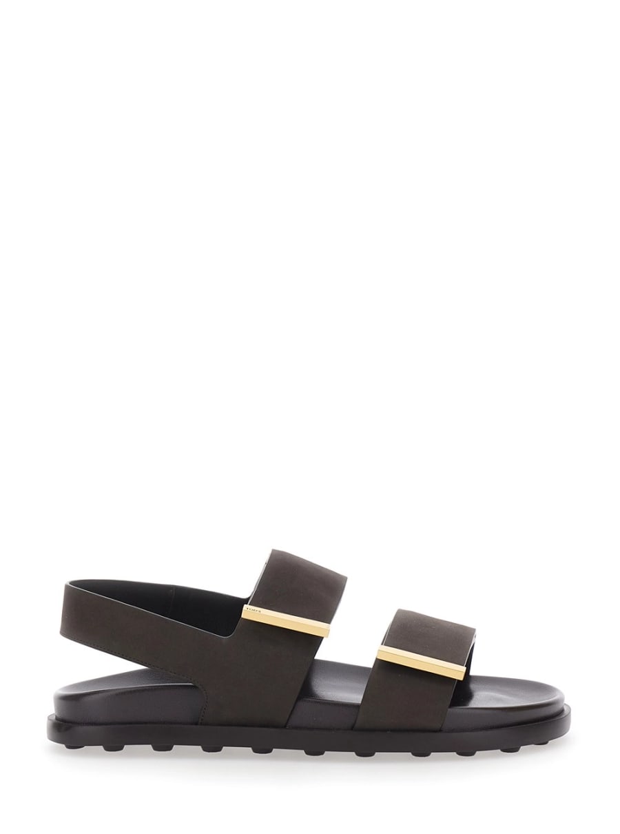 Tod's Sandali con Design a Fasce e Dettagli Metallici con Logo in Pelle Marroni Donna