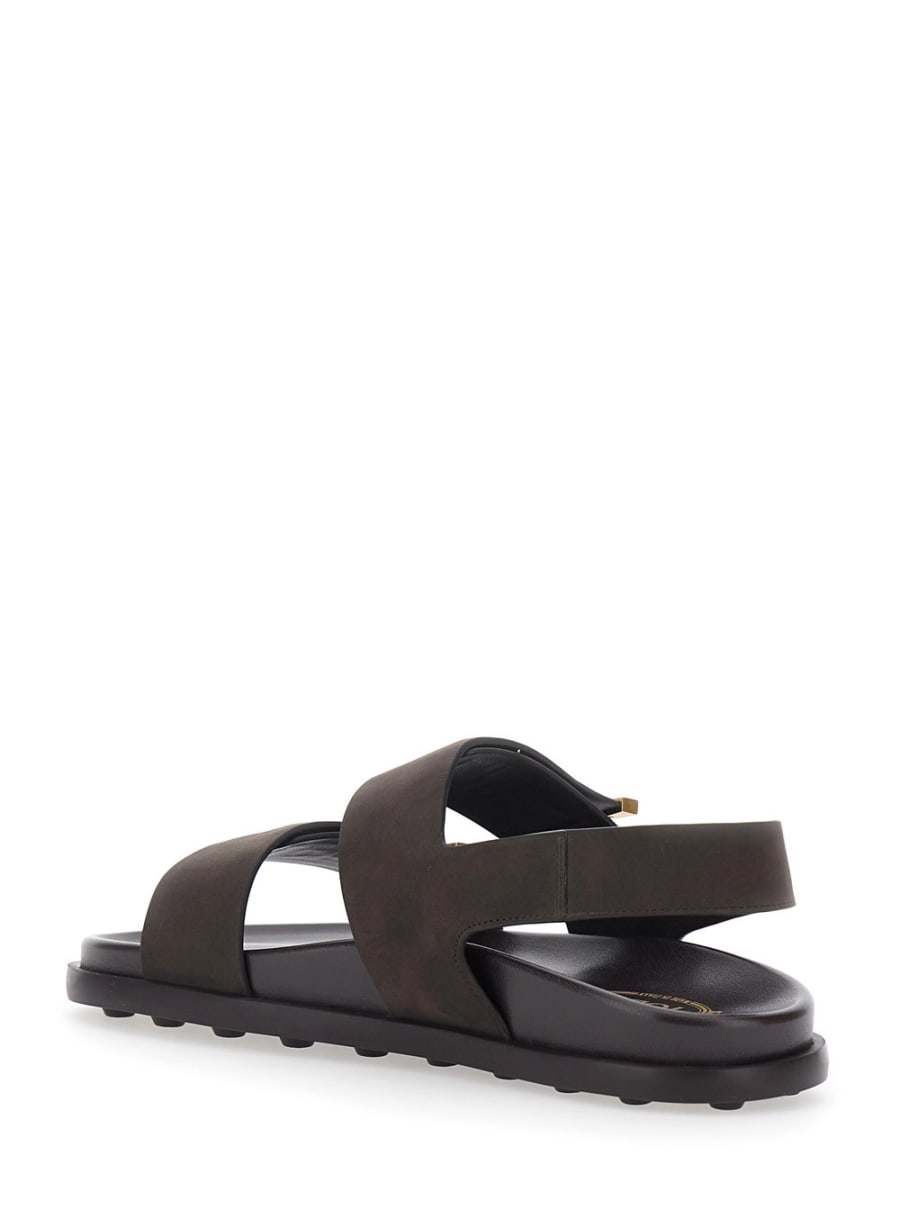 Tod's Sandali con Design a Fasce e Dettagli Metallici con Logo in Pelle Marroni Donna, view 3