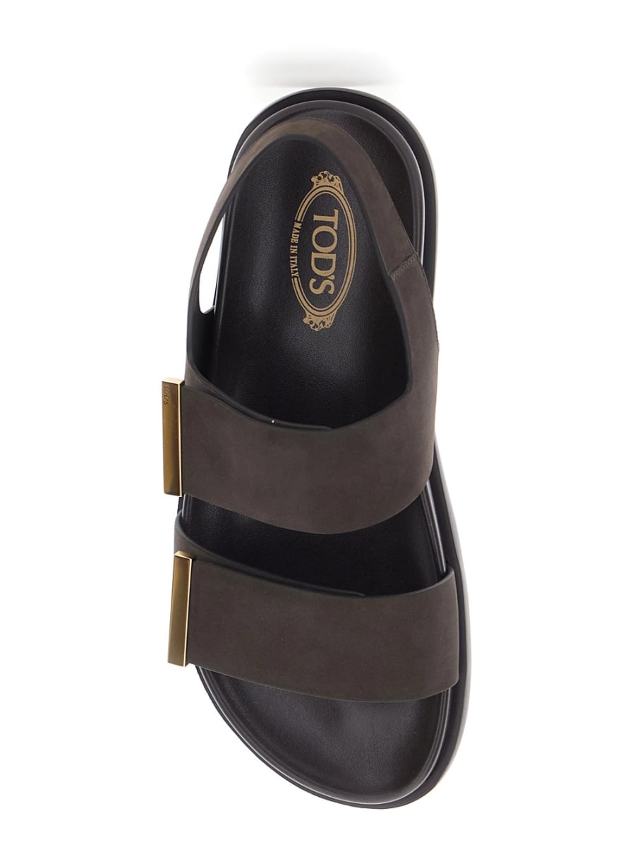 Tod's Sandali con Design a Fasce e Dettagli Metallici con Logo in Pelle Marroni Donna, view 4