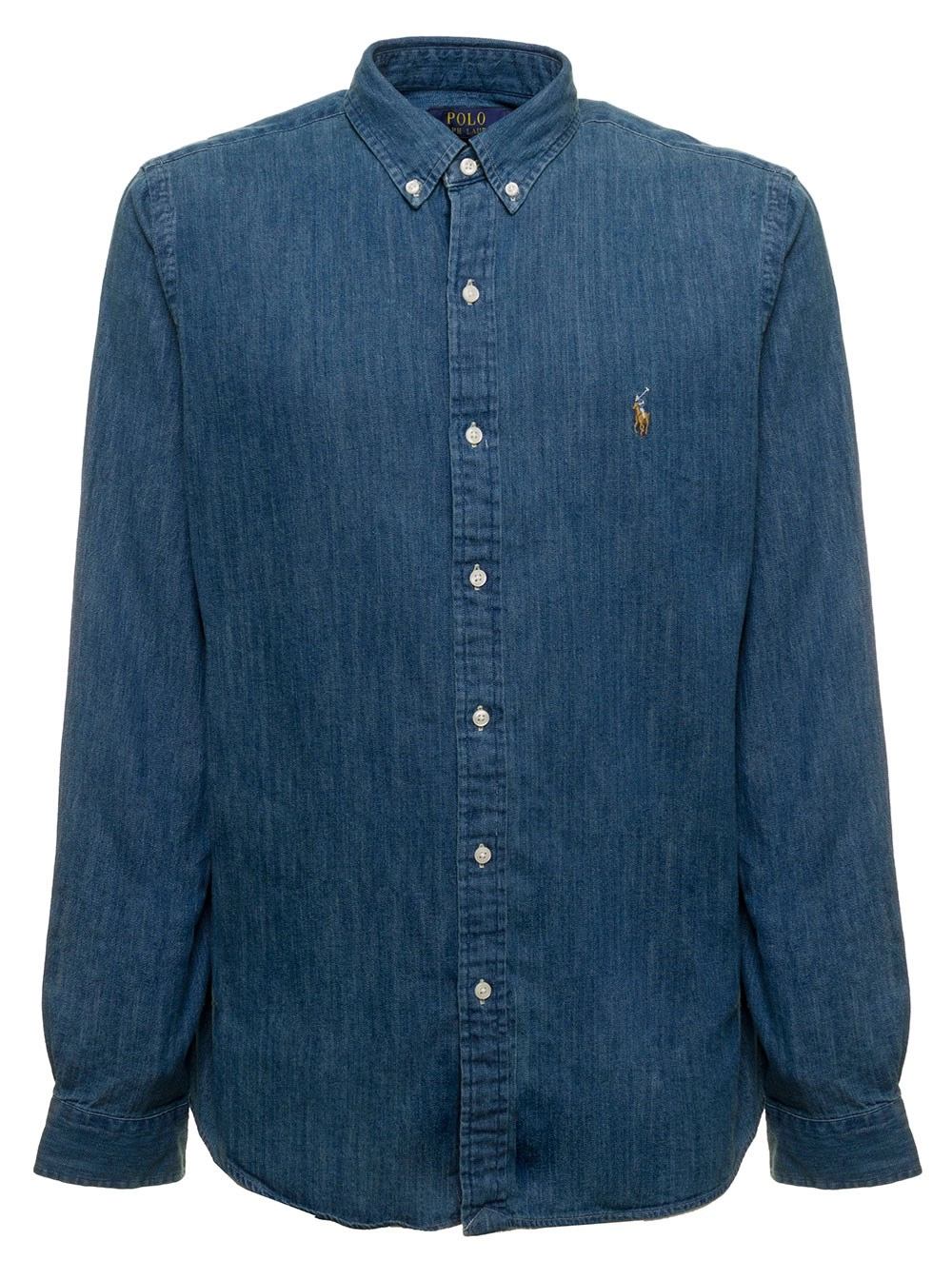 Polo Ralph Lauren Camicia Slim con Ricamo Logo in Denim di Cotone Blu Uomo