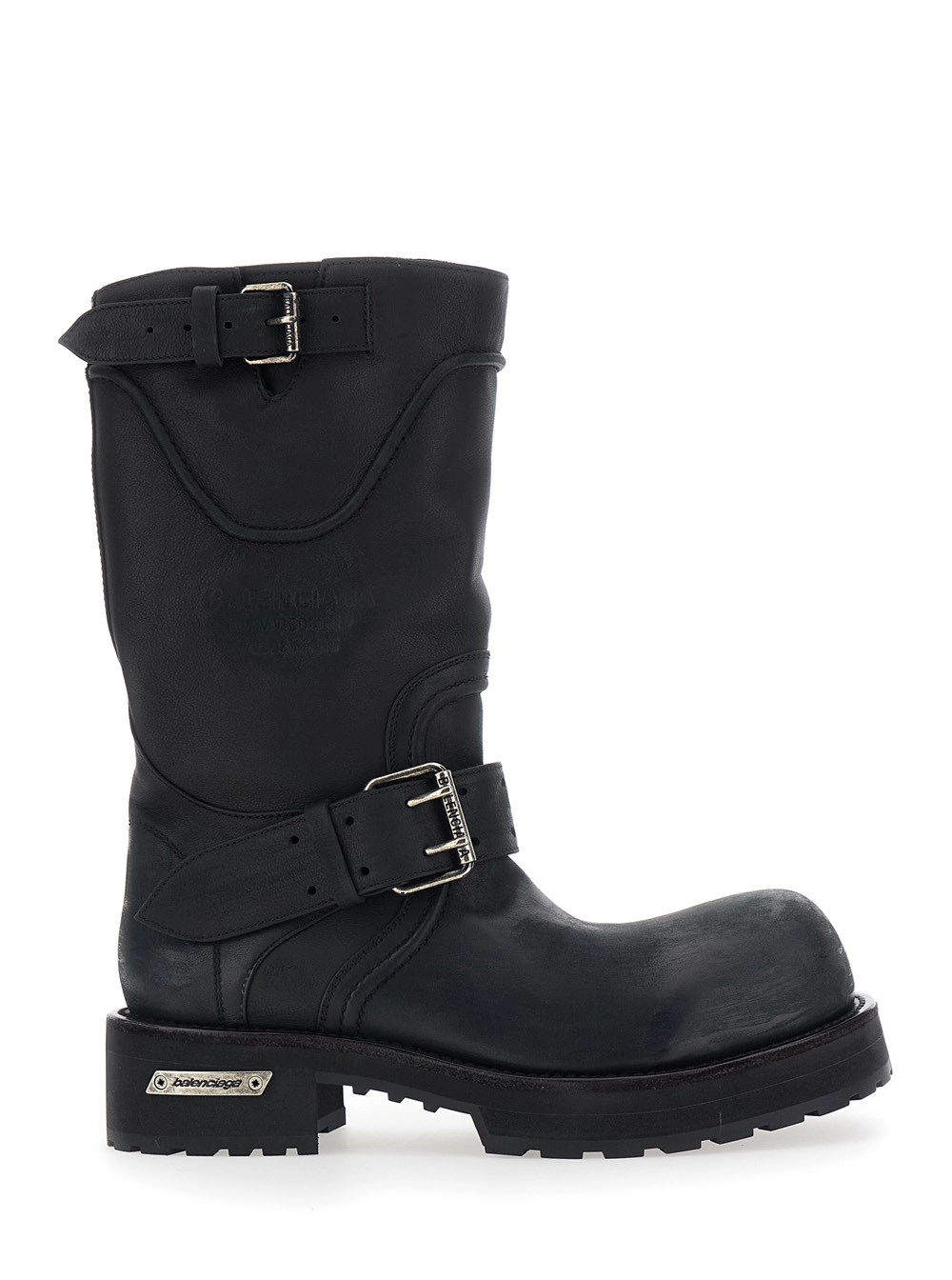 Balenciaga Stivali 'Venom' con cinturini con fibbie regolabili e placca logo sul lato in pelle neri uomo