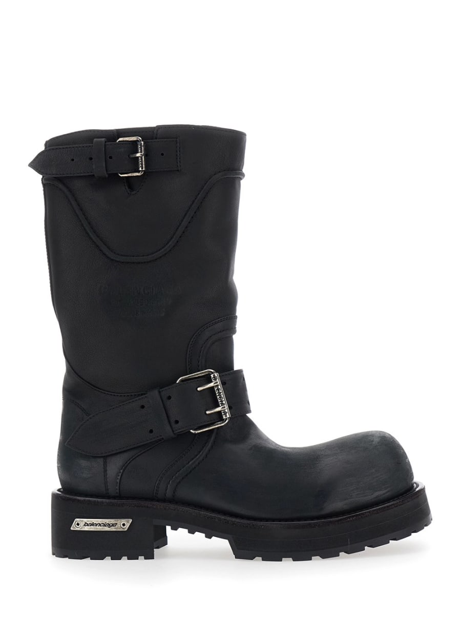 Balenciaga Stivali 'Venom' con cinturini con fibbie regolabili e placca logo sul lato in pelle neri uomo