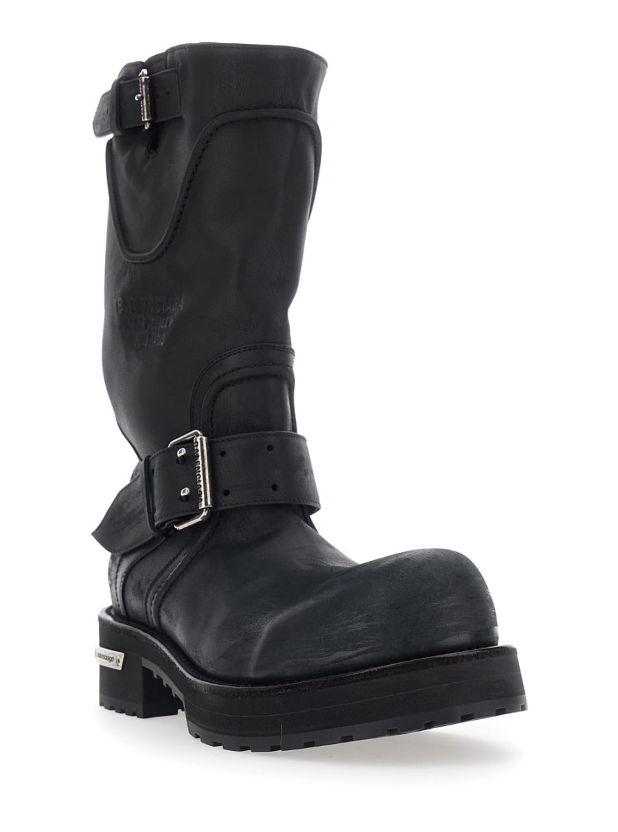 Balenciaga Stivali 'Venom' con cinturini con fibbie regolabili e placca logo sul lato in pelle neri uomo, view 2