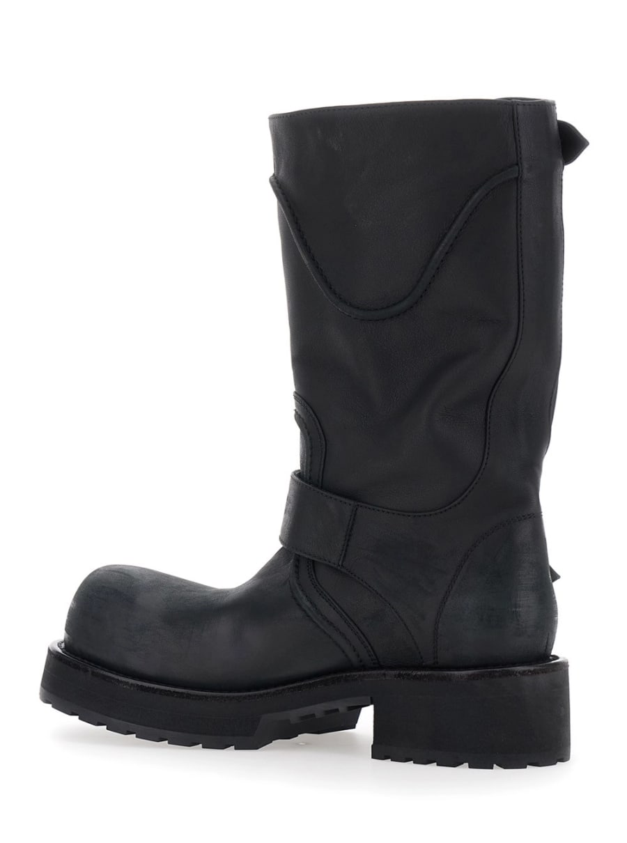 Balenciaga Stivali 'Venom' con cinturini con fibbie regolabili e placca logo sul lato in pelle neri uomo, view 3