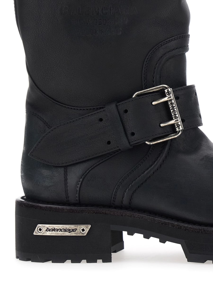 Balenciaga Stivali 'Venom' con cinturini con fibbie regolabili e placca logo sul lato in pelle neri uomo, view 4