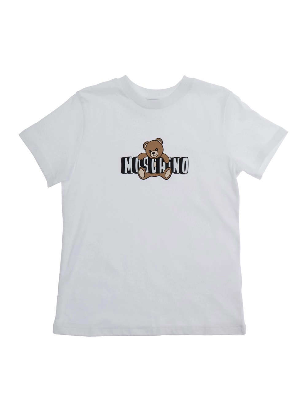 Moschino kids T-Shirt Girocollo 'MOSCHINO KIDS' con Stampa Logo sul Fronte in Cotone Bianco Bambino