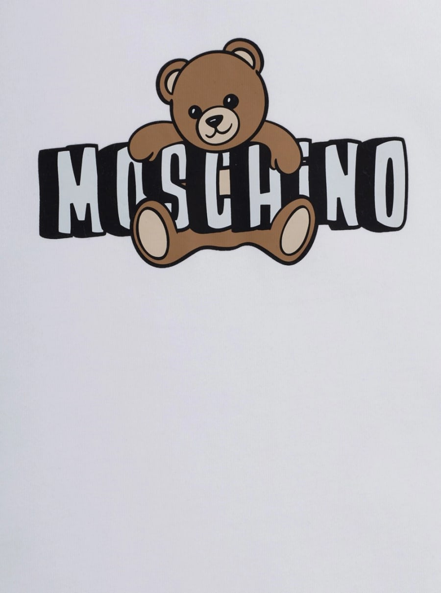 Moschino kids T-Shirt Girocollo 'MOSCHINO KIDS' con Stampa Logo sul Fronte in Cotone Bianco Bambino, view 3