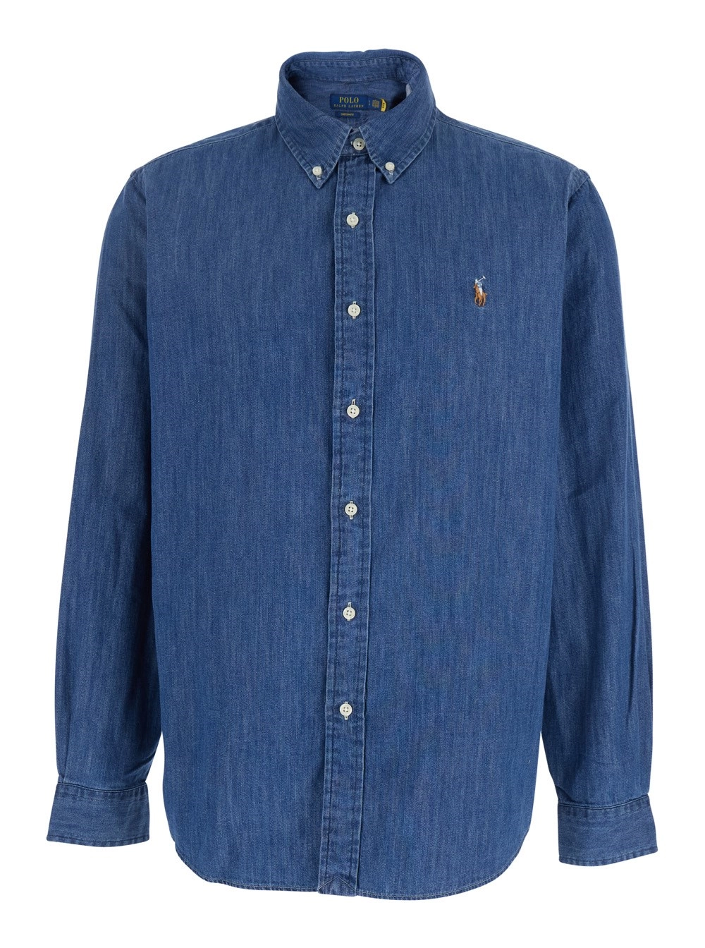 Polo Ralph Lauren Camicia con Colletto Classico e Logo Cavallino Ricamato in Denim Blu Uomo