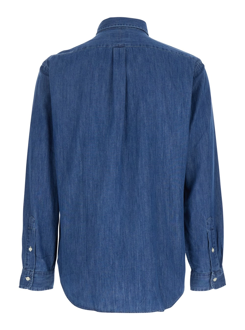 Polo Ralph Lauren Camicia con Colletto Classico e Logo Cavallino Ricamato in Denim Blu Uomo, view 2