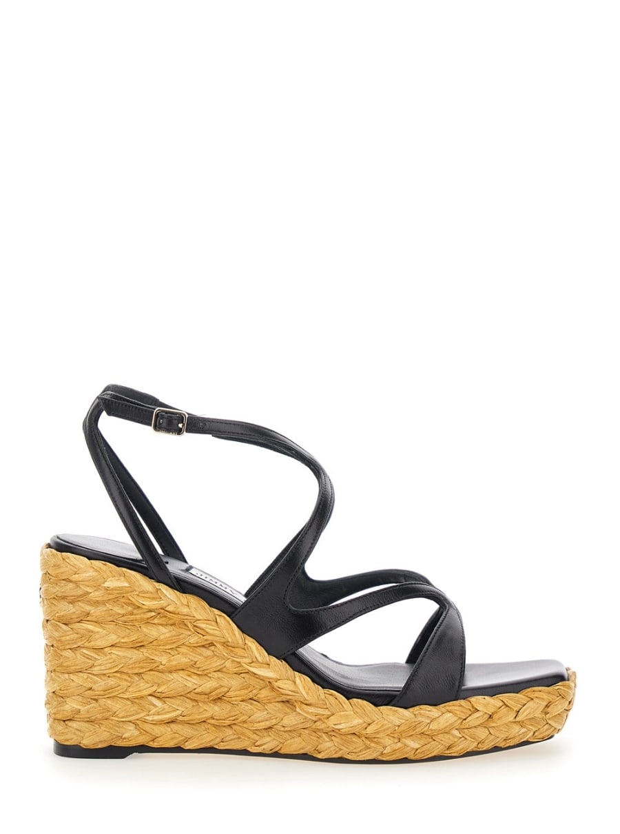 Jimmy Choo Zeppe 'Ayla' con Chiusura con CInturino in Pelle e Tacco Alto in Pelle e Tessuto Nere Donna