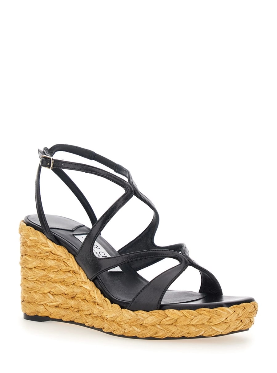 Jimmy Choo Zeppe 'Ayla' con Chiusura con CInturino in Pelle e Tacco Alto in Pelle e Tessuto Nere Donna, view 2