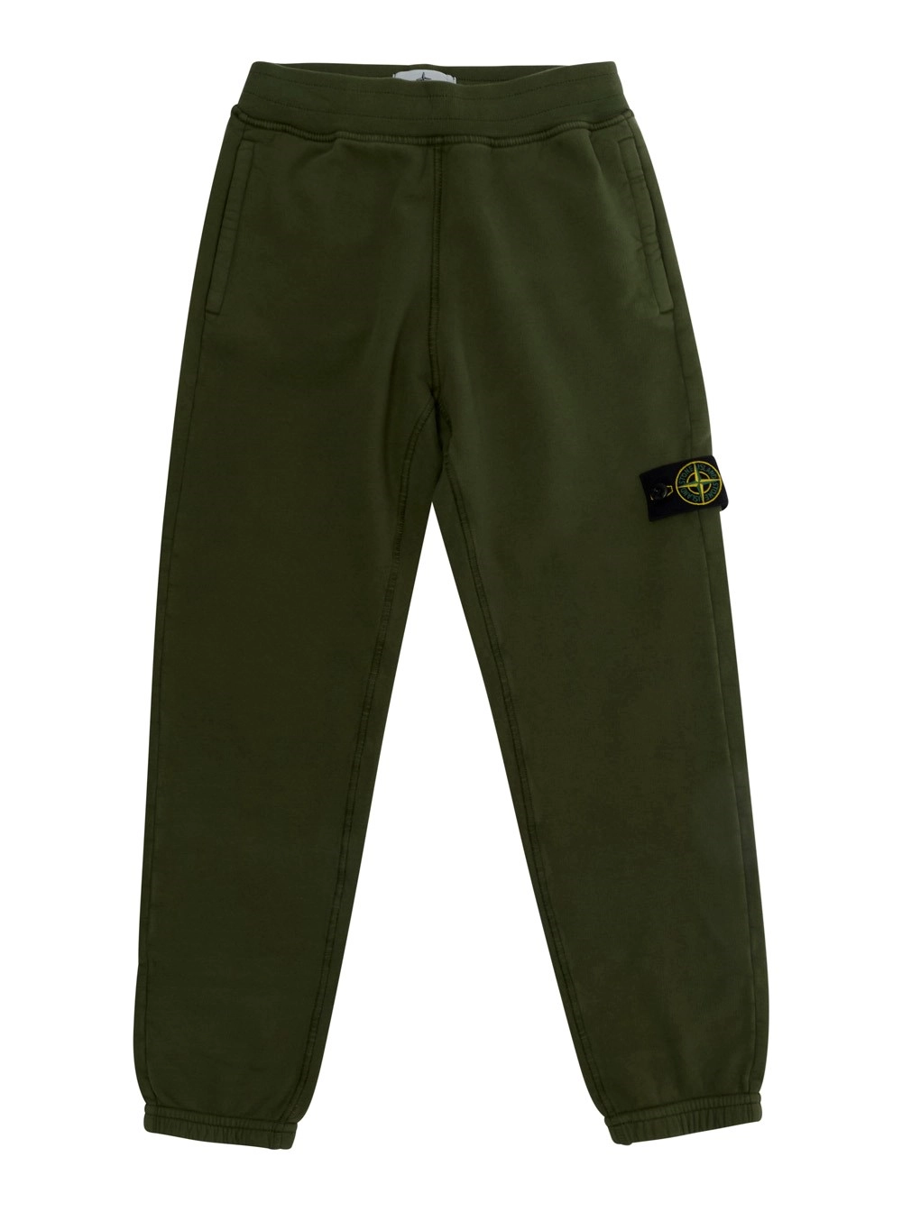 Stone island kids Pantaloni con vita elasticizzata e patch logo sul fronte in cotone verdi bambino