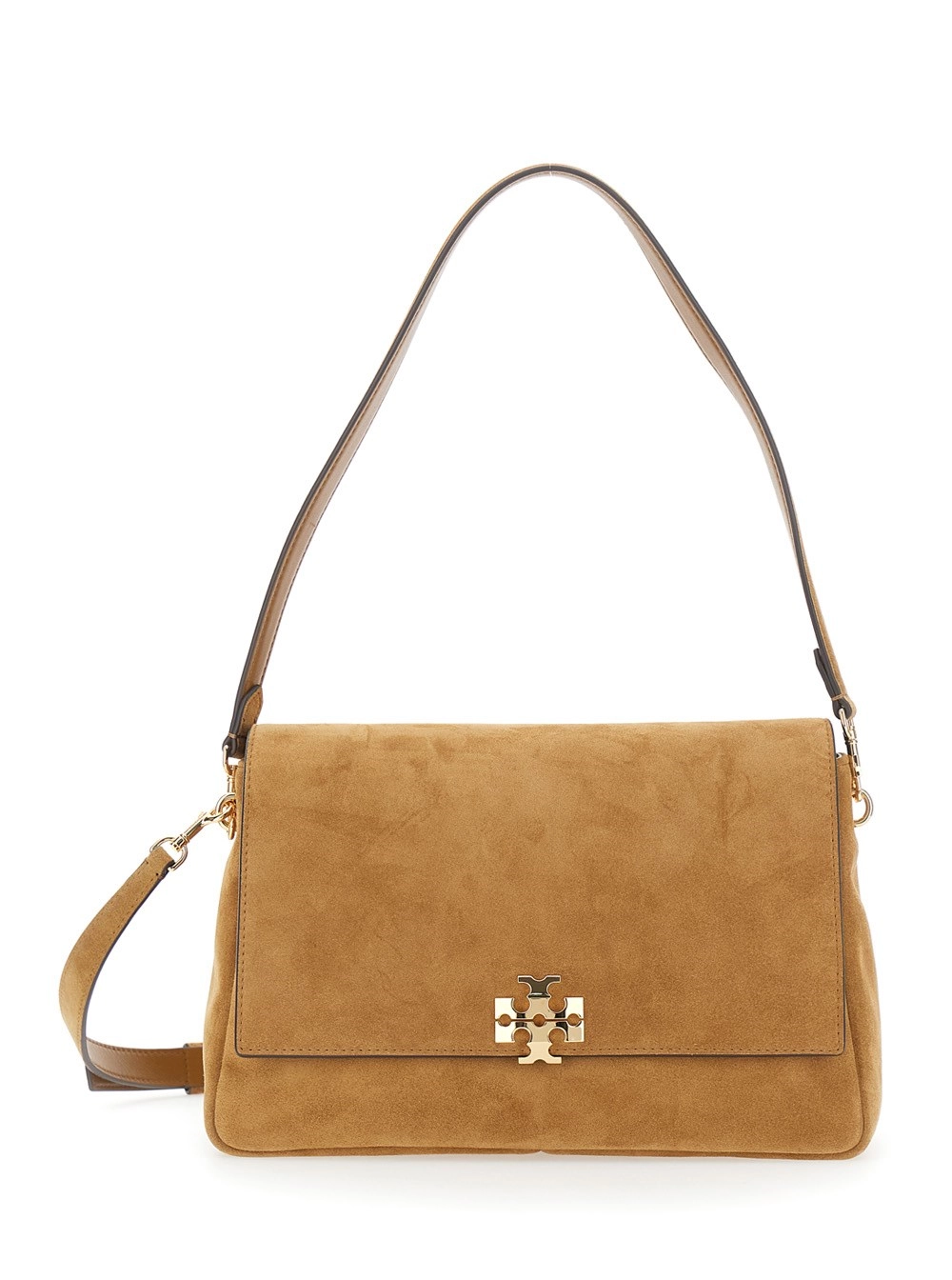 Tory Burch Borsa a Tracolla 'Charlie' Media con Tracolla Regolabile e Removibile e Placca T sul Fronte in Pelle Scamosciata Marrone Donna