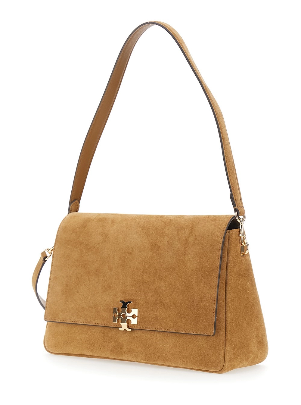 Tory Burch Borsa a Tracolla 'Charlie' Media con Tracolla Regolabile e Removibile e Placca T sul Fronte in Pelle Scamosciata Marrone Donna, view 2