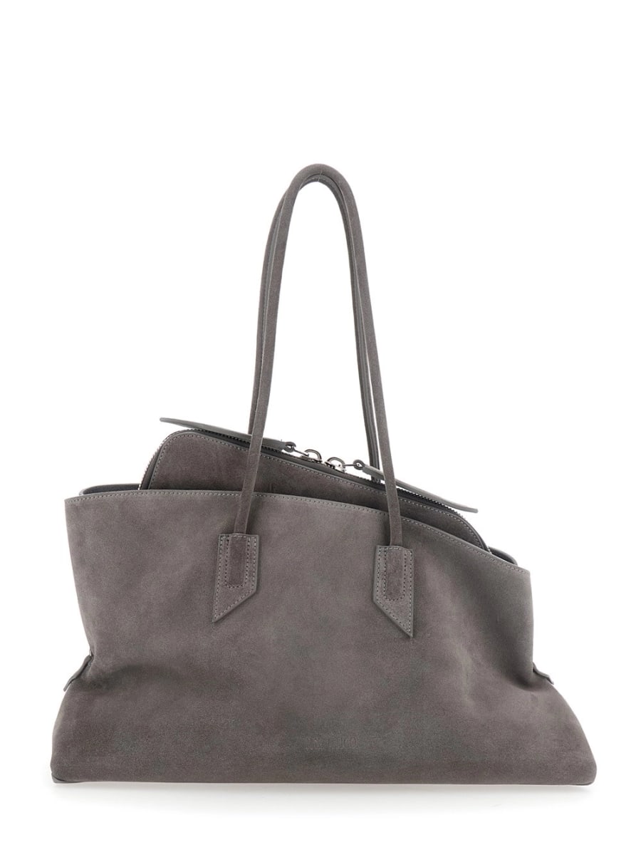 The Attico Borsa a Spalla 'La Passeggiata' Media con Due Manici Superiori in Pelle Scamosciata Grigia Donna