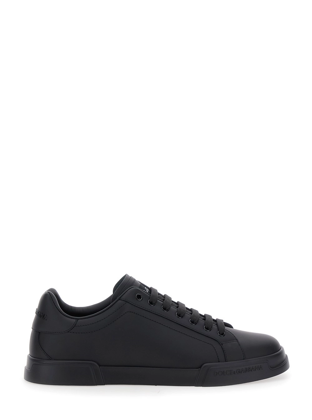 Dolce & Gabbana Sneaker 'Portofino Light' con Patch Logo sulla Linguetta e Logo Lettering Tono su Tono sul Tallone in Pelle Nera Uomo