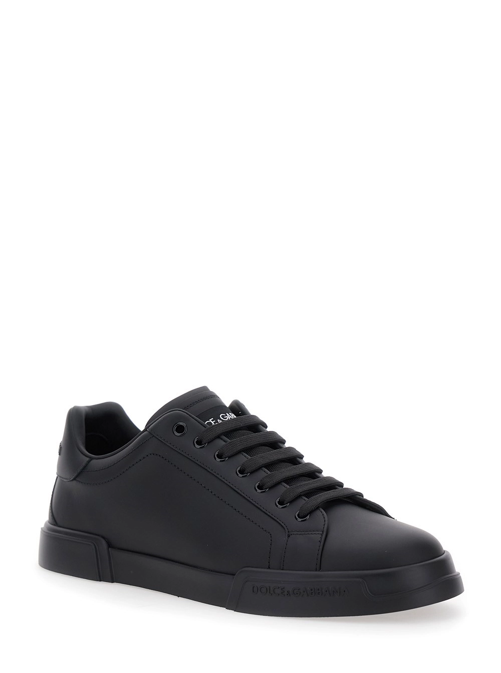 Dolce & Gabbana Sneaker 'Portofino Light' con Patch Logo sulla Linguetta e Logo Lettering Tono su Tono sul Tallone in Pelle Nera Uomo, view 2