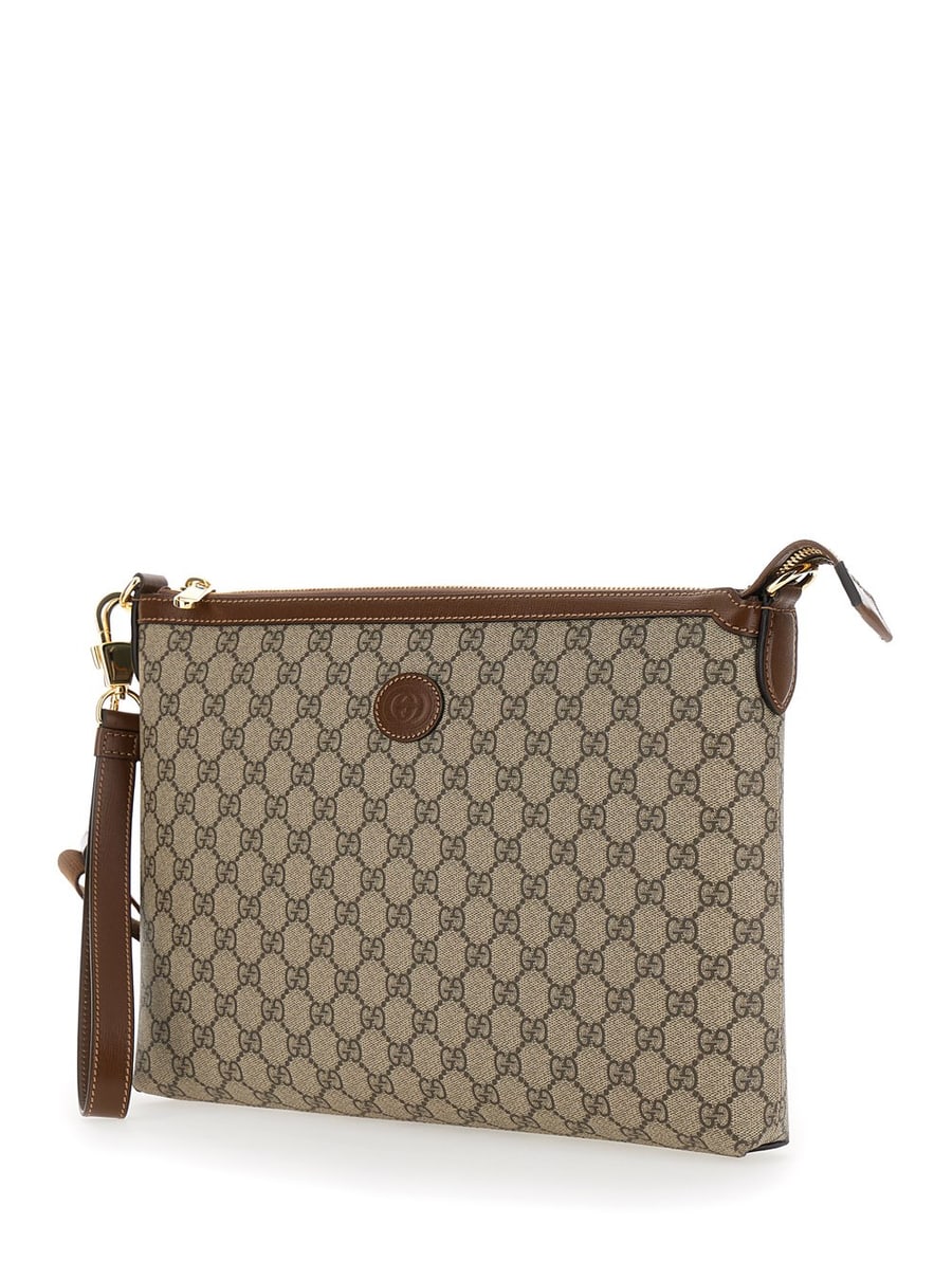 Gucci Pochette con Patch GG in Tessuto GG Supreme Beige Uomo