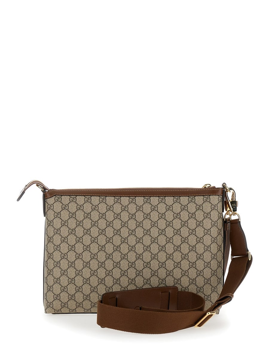 Gucci Pochette con Patch GG in Tessuto GG Supreme Beige Uomo, view 7