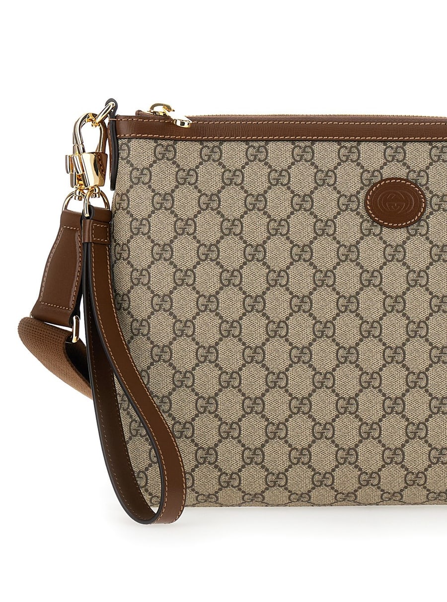 Gucci Pochette con Patch GG in Tessuto GG Supreme Beige Uomo, view 8