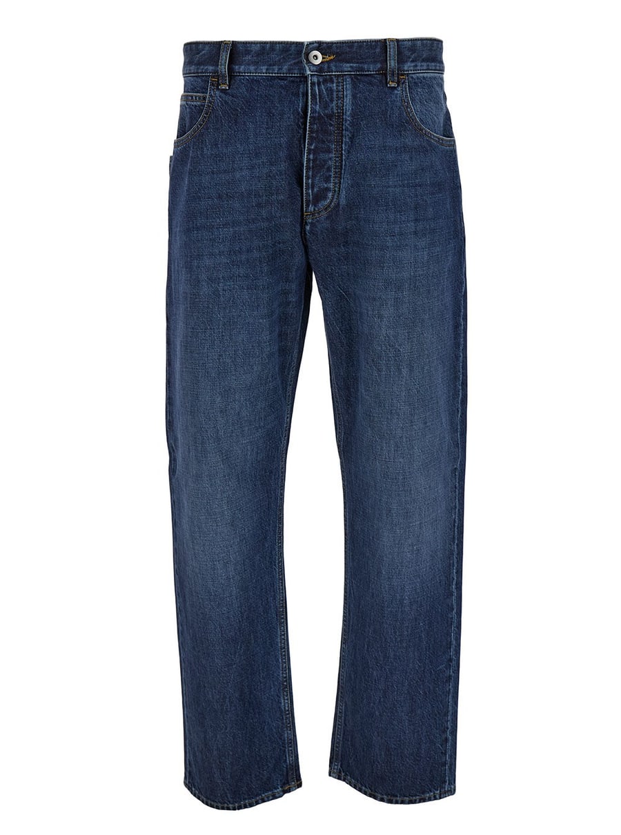 Bottega Veneta Jeans Straight con Patch Logo in Denim Blu Uomo