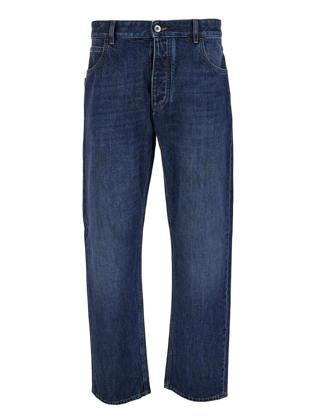 Bottega Veneta Jeans Straight con Patch Logo in Denim Blu Uomo