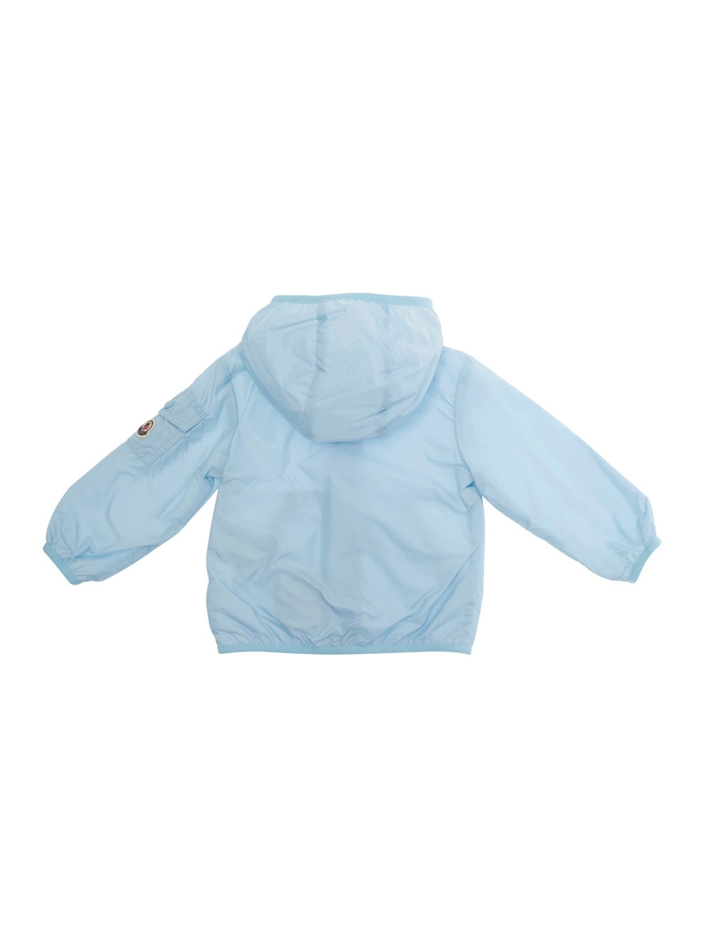 Moncler kids Giubbotto con Chiusura con ZIp e Patch logo sulla manica in Tessuto Tecnico Azzurro baby, view 2