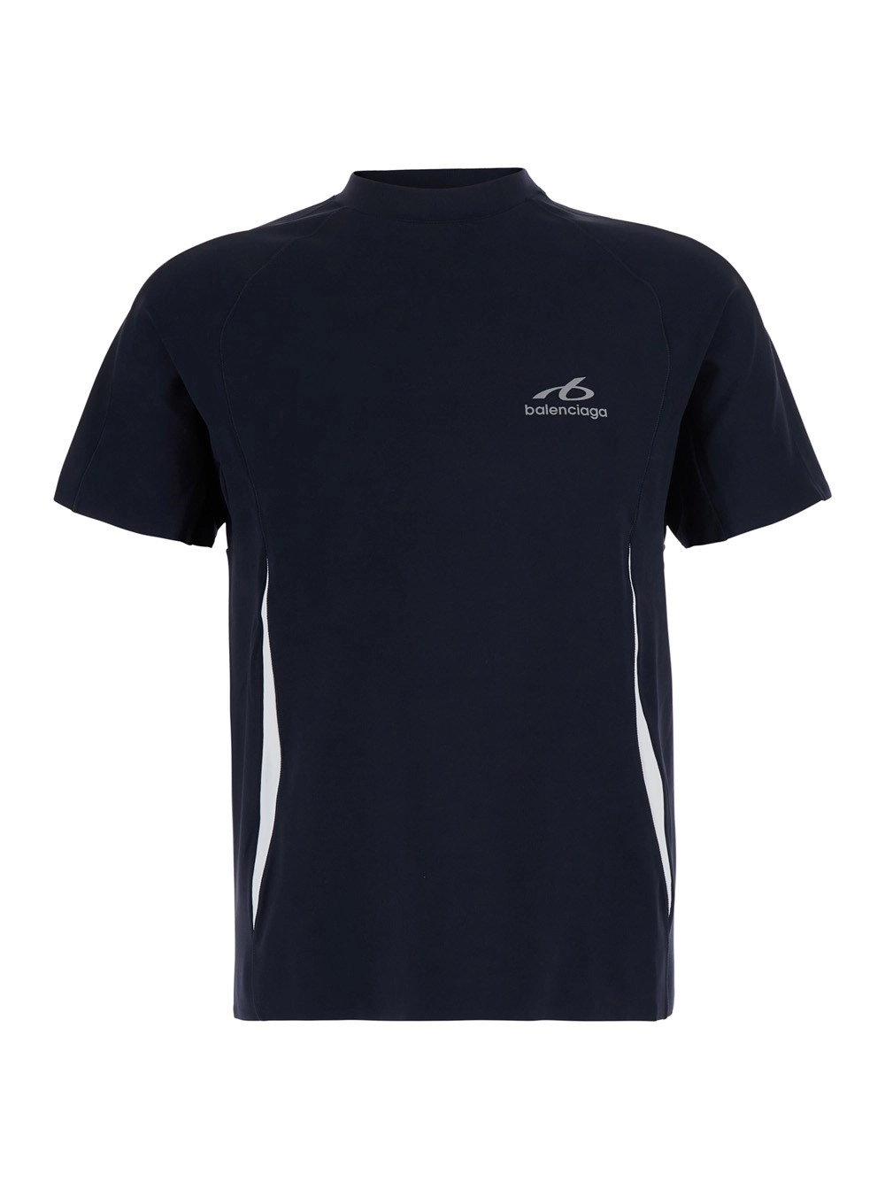 Balenciaga T-Shirt Girocollo con Logo Lettering su Fronte e Retro in Tessuto Tecnico Stretch Nera Uomo