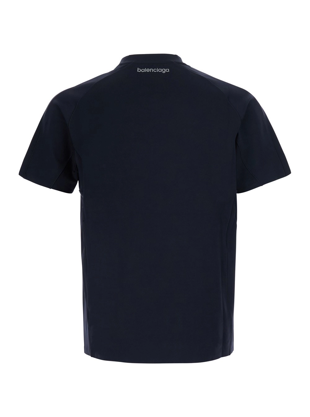 Balenciaga T-Shirt Girocollo con Logo Lettering su Fronte e Retro in Tessuto Tecnico Stretch Nera Uomo, view 2