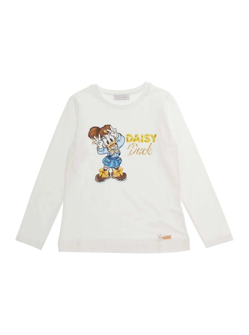 Monnalisa kids T-shirt a maniche lunghe con maxi stampa sul fronte in cotone bianca bambina