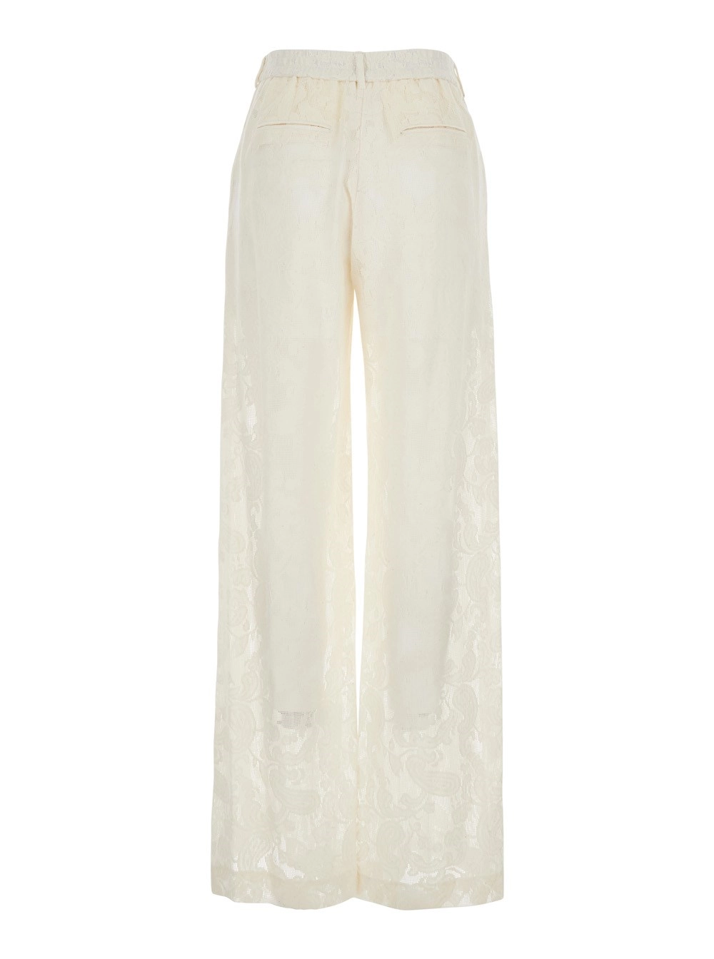 PT Torino Pantalone 'Lorenza' con Passanti per CIntura e Ricamo in Pizzo All-Over in Misto Cotone Bianco Donna, view 2