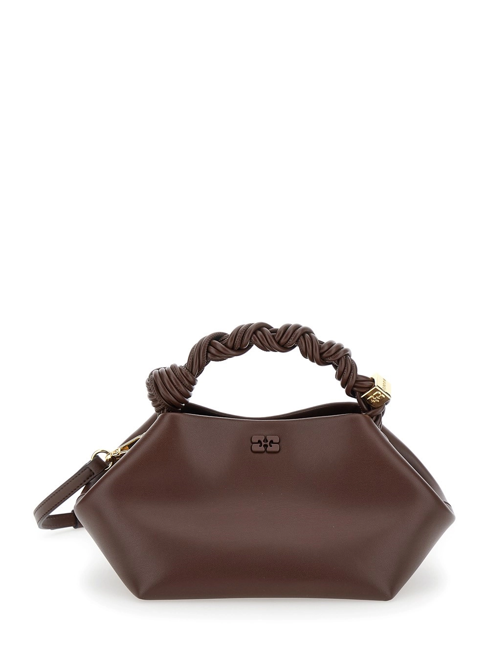 Ganni Borsa Ganni Bou Bag Small con dettagli in pelle e manici, Tessuto Tecnico, Marrone, Donna