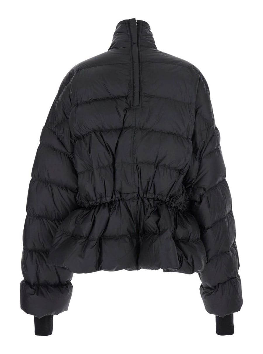 Rick Owens Piumino con Collo Alto e Coulisse in Vita in Tessuto Tecnico Nero Donna, view 2