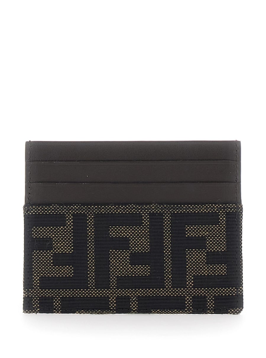 Fendi Portacarte con motivo FF in pelle e tessuto marrone uomo