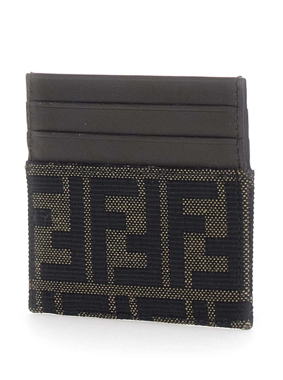 Fendi Portacarte con motivo FF in pelle e tessuto marrone uomo, view 2