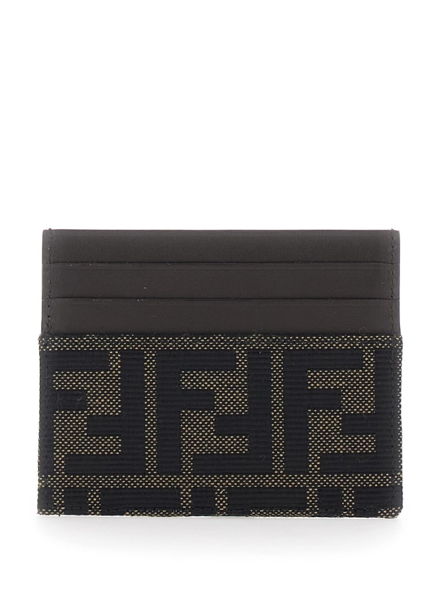 Fendi Portacarte con motivo FF in pelle e tessuto marrone uomo, view 3