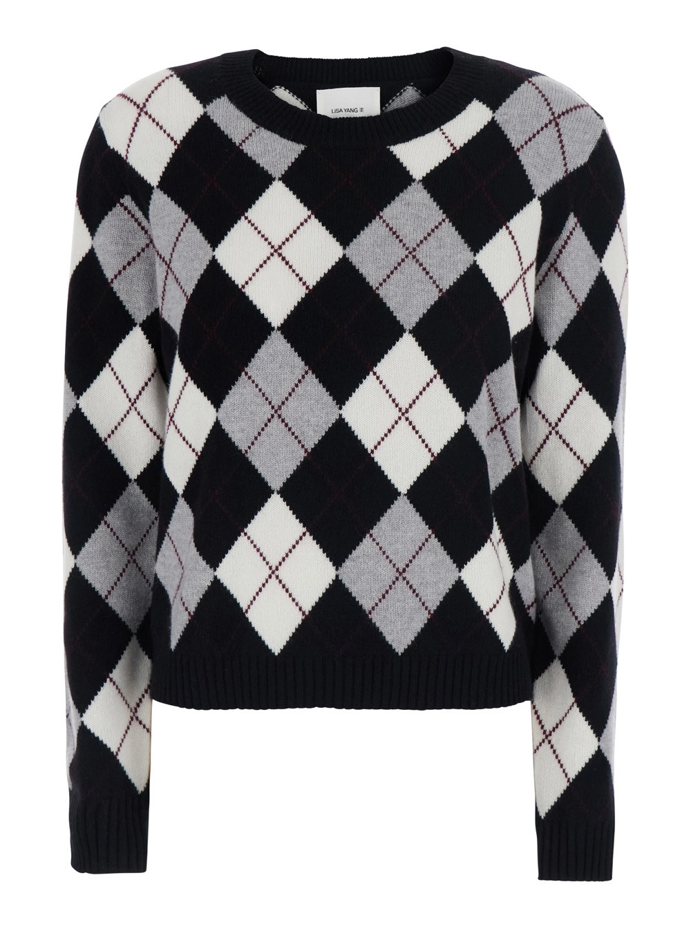 Lisa yang Maglione 'Antoni' Girocollo con motivo a rombi all-over in cashmere bianco e nero donna