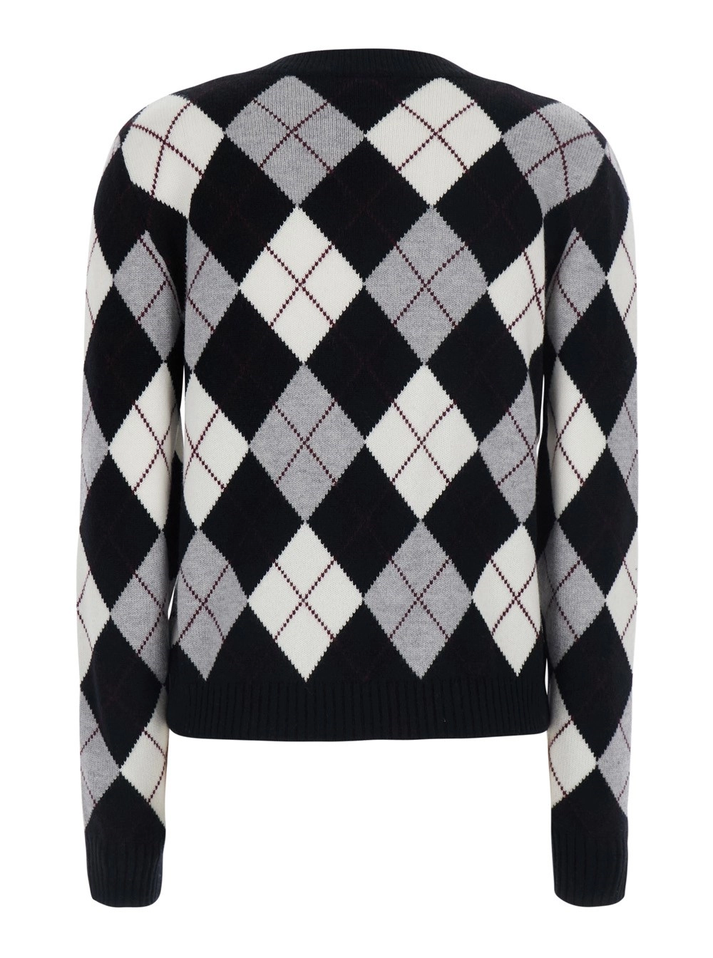 Lisa yang Maglione 'Antoni' Girocollo con motivo a rombi all-over in cashmere bianco e nero donna, view 2