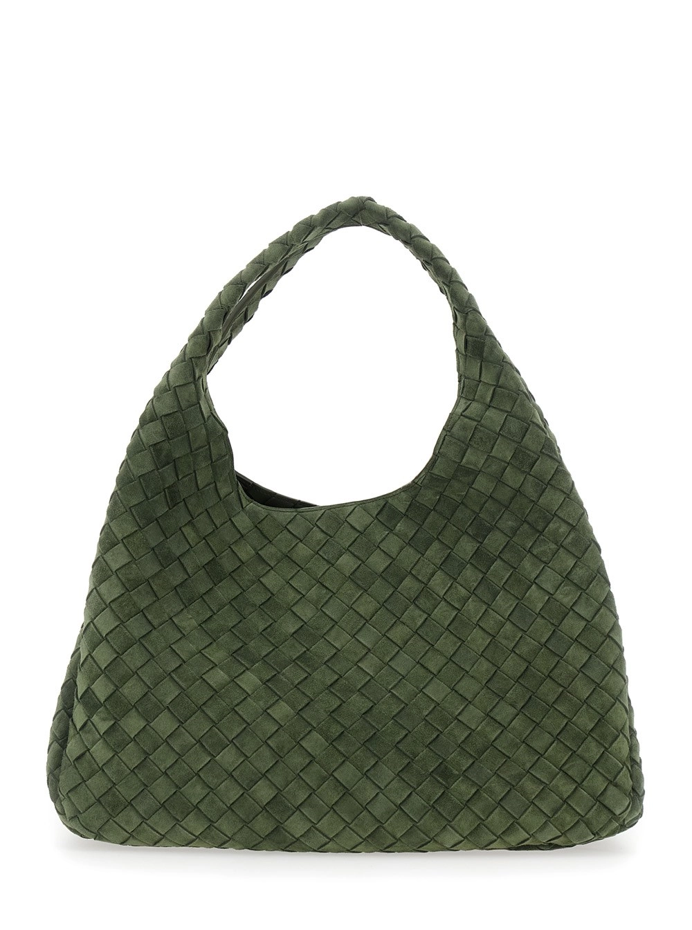 Bottega Veneta Borsa a Spalla 'Campana' Grande con manico superiore e motivo Intrecciato all-over in pelle scamosciata verde donna