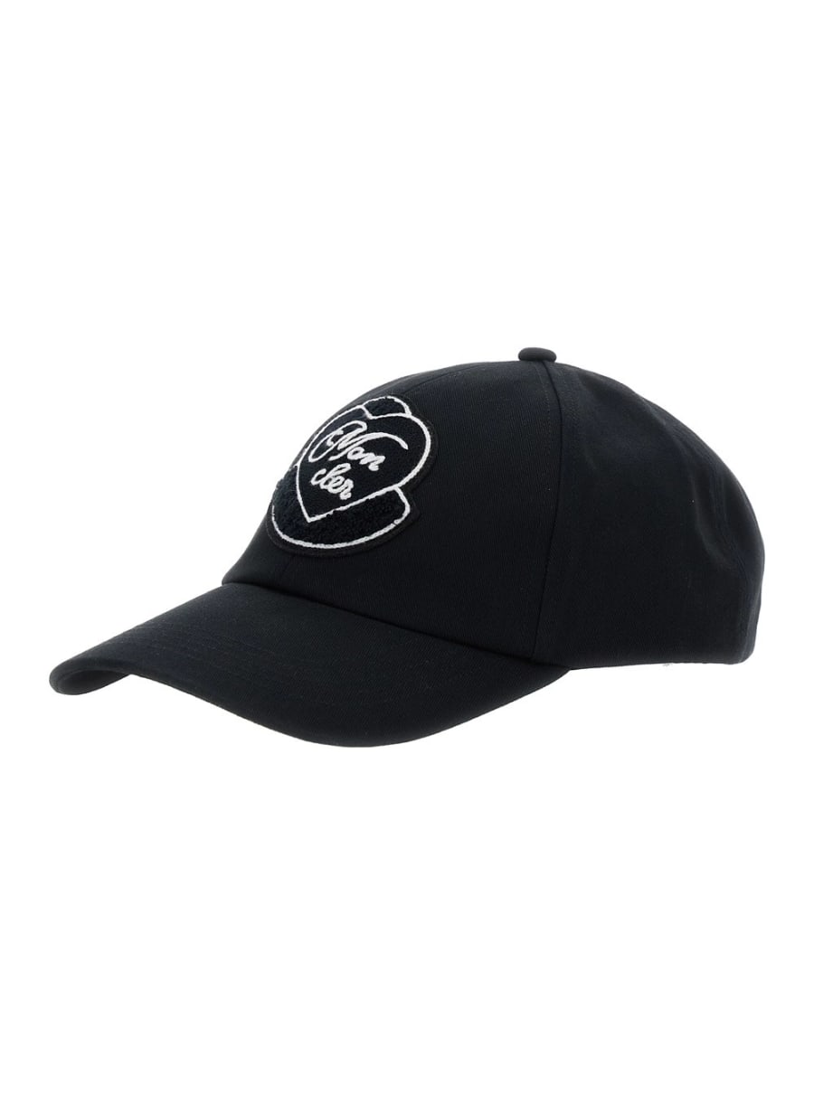 Moncler Cappello da Baseball con Ricamo Logo sul Fronte in Cotone Nero Donna