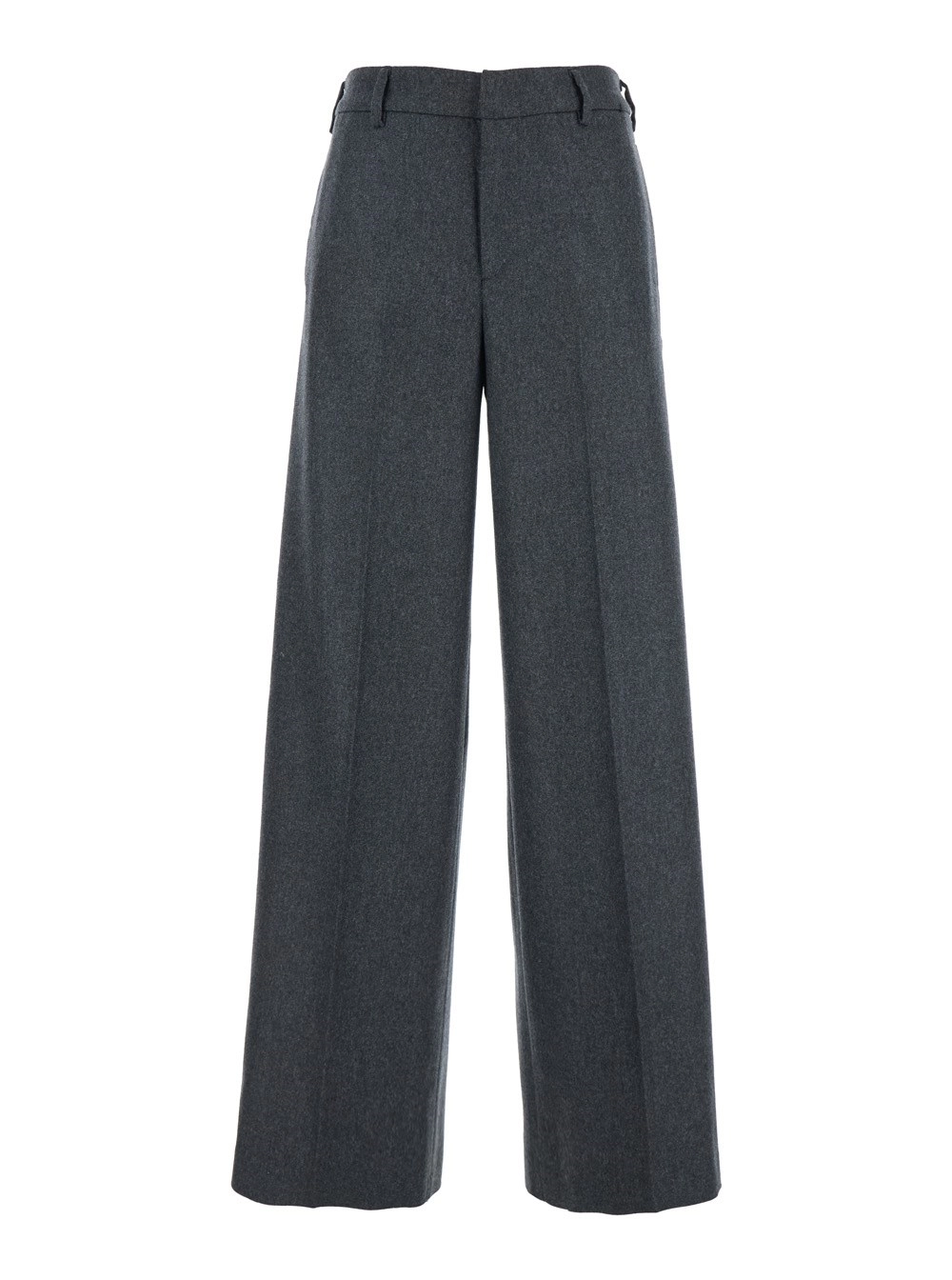 PT Torino Pantaloni Grigi con Tasche a Filetto e Vita Alta in Lana e Cashmere donna