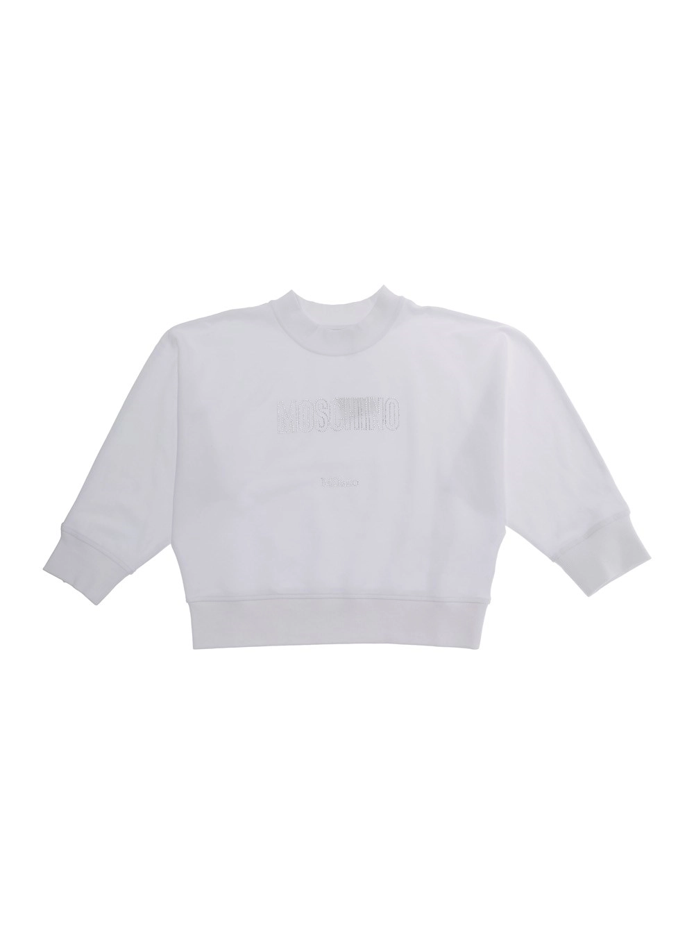 Moschino kids Felpa Girocollo con Logo Lettering sul Fronte in Cotone Stretch Bianca Bambina