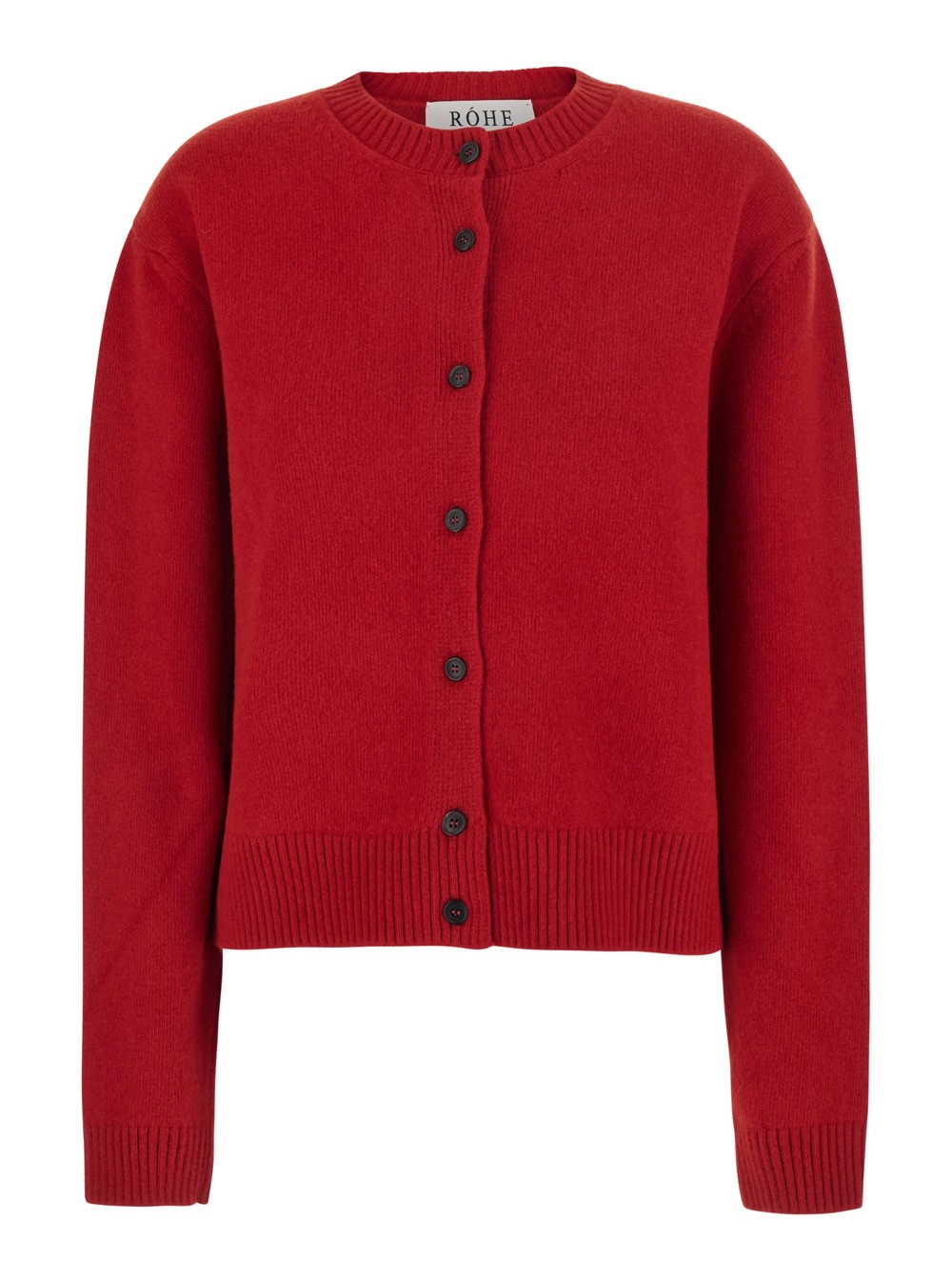 Rohe Cardigan classico con collo a V e maniche lunghe in lana e rosso da donna