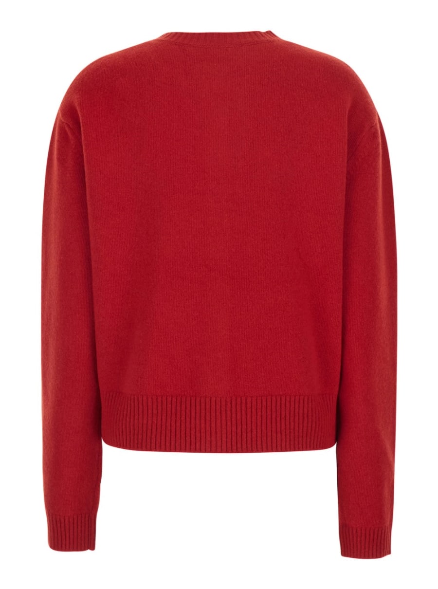 Rohe Cardigan classico con collo a V e maniche lunghe in lana e rosso da donna, view 2