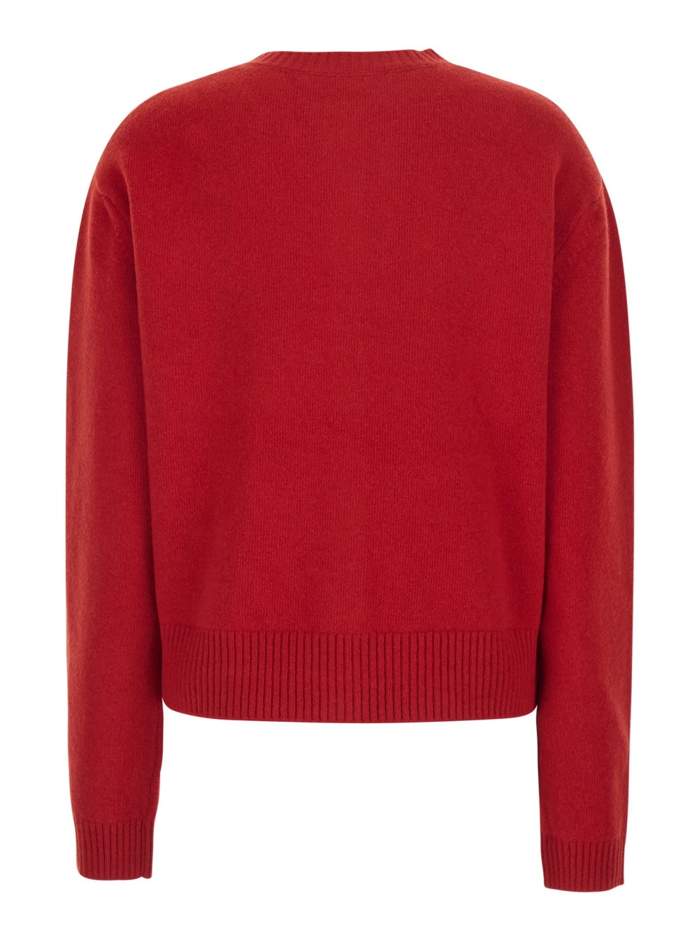 Rohe Cardigan classico con collo a V e maniche lunghe in lana e rosso da donna, view 2