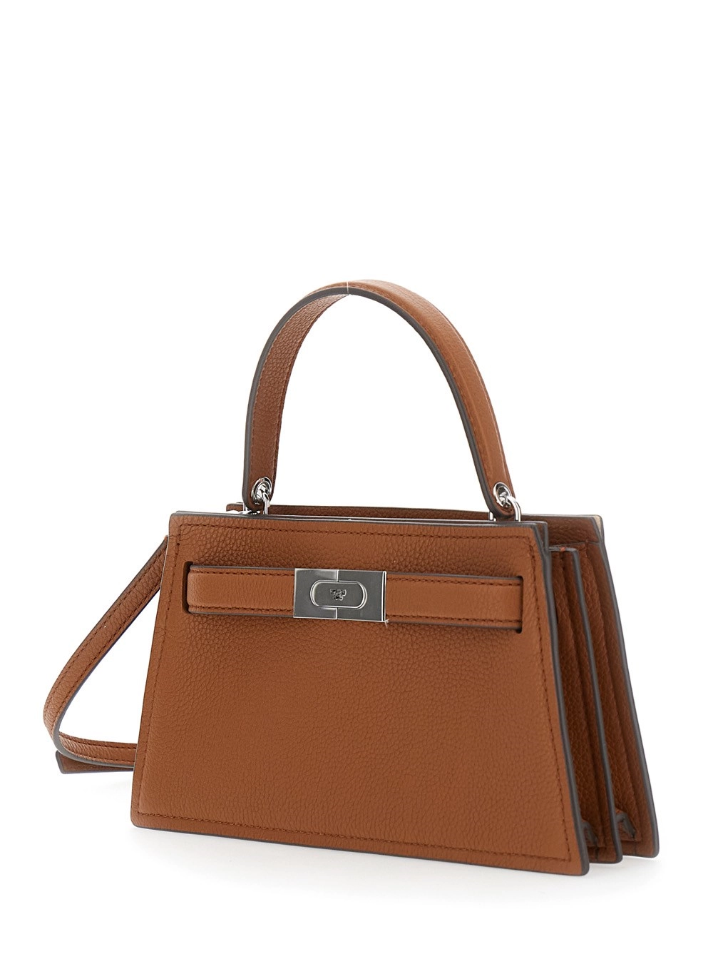 Tory Burch Borsa a Tracolla 'Petite Lee Radziwill' con Chiusura con Fibbia T e Tracolla Regolabile e Removibile in Pelle Martellata Marrone Donna, view 2
