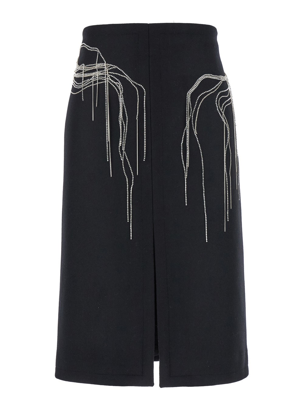 Dries Van Noten Gonna Midi 'Shelda' con Maxi Decorazione con Perline in Misto Lana Nera Donna