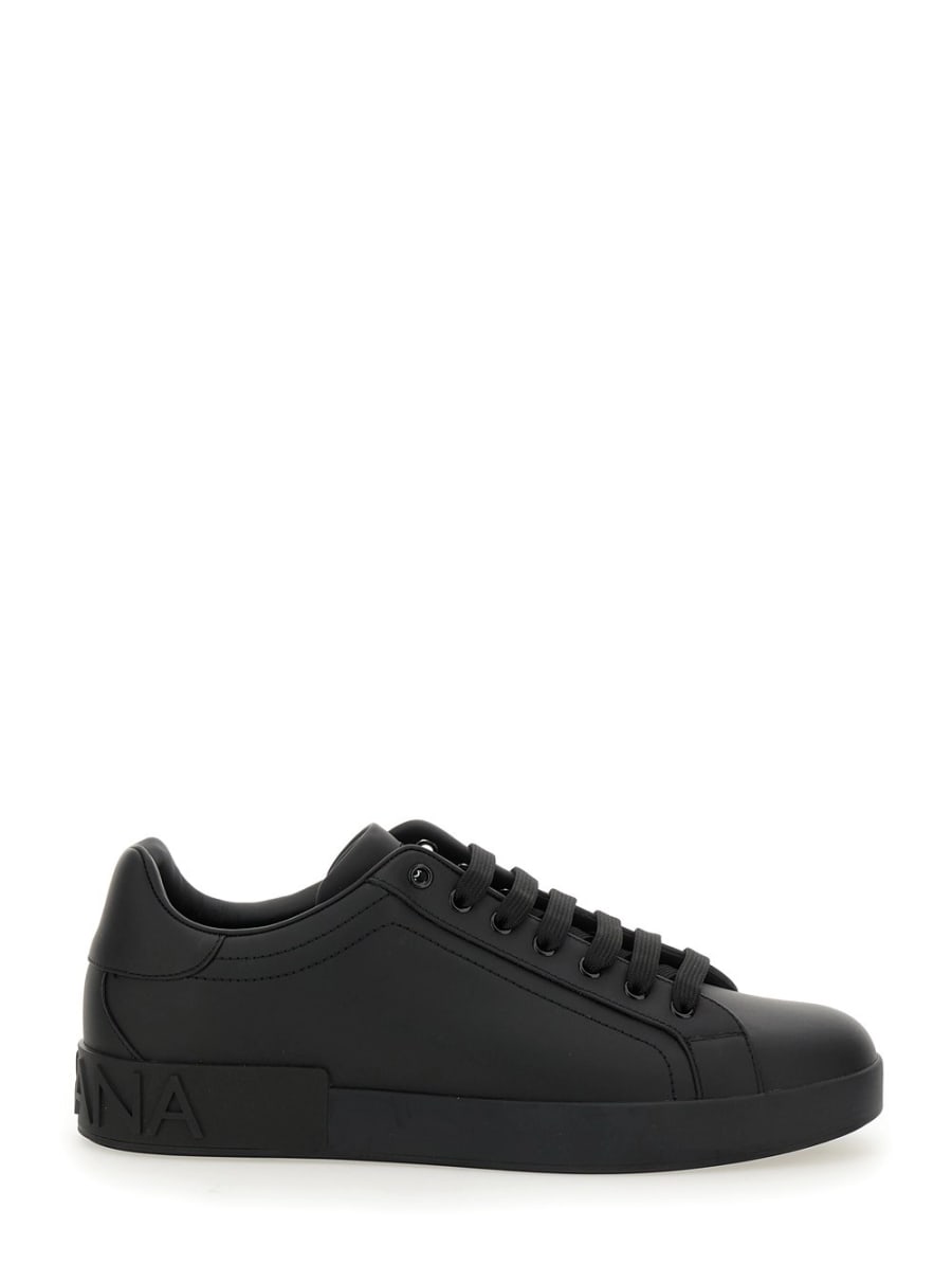 Dolce & Gabbana Sneakers Basse 'Portofino' con Dettaglio Logo Lettering in Pelle Liscia Nere Uomo