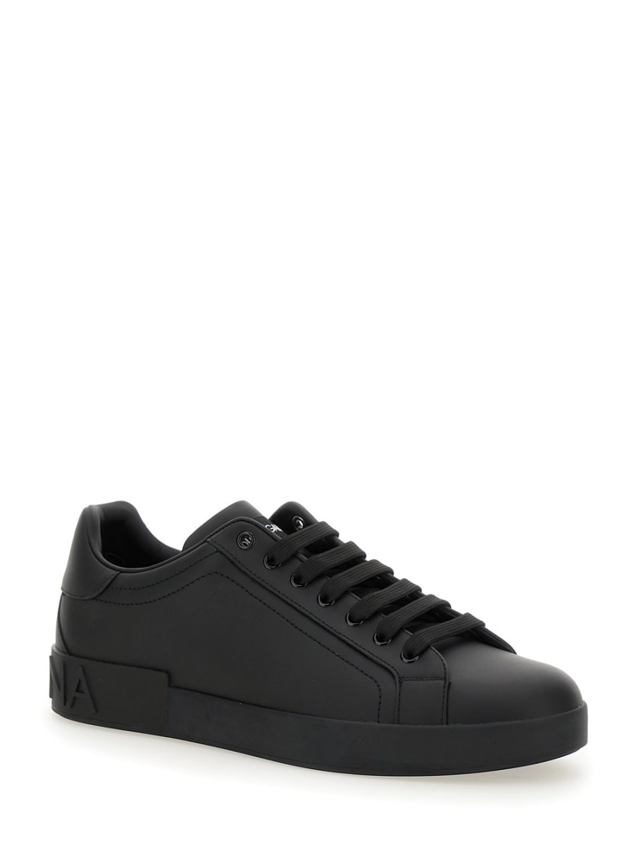 Dolce & Gabbana Sneakers Basse 'Portofino' con Dettaglio Logo Lettering in Pelle Liscia Nere Uomo, view 2