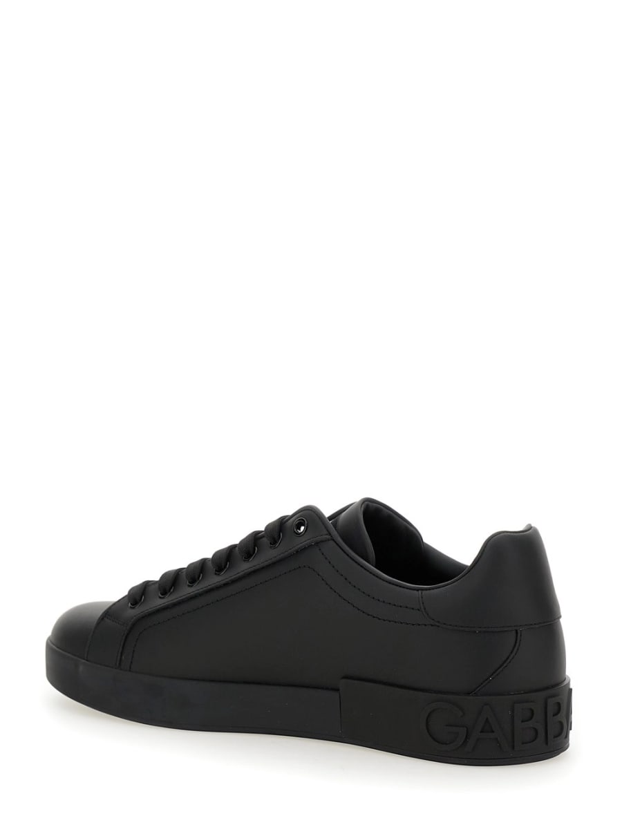 Dolce & Gabbana Sneakers Basse 'Portofino' con Dettaglio Logo Lettering in Pelle Liscia Nere Uomo, view 3